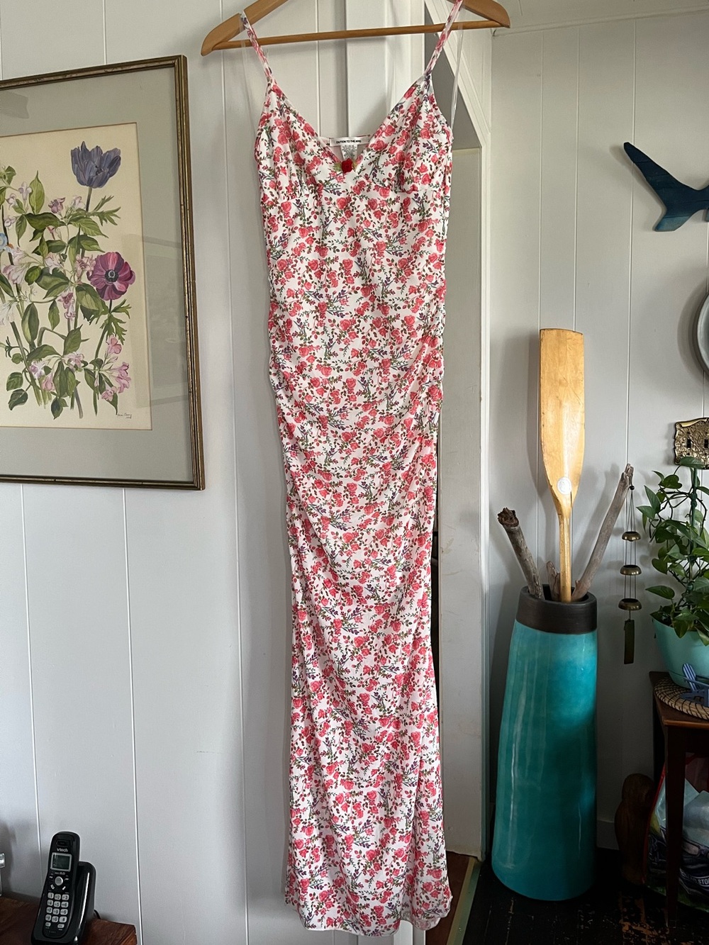 New Caution to the Wind Floral Mesh Maxi Dress Rosette Slit White Floral Flowers